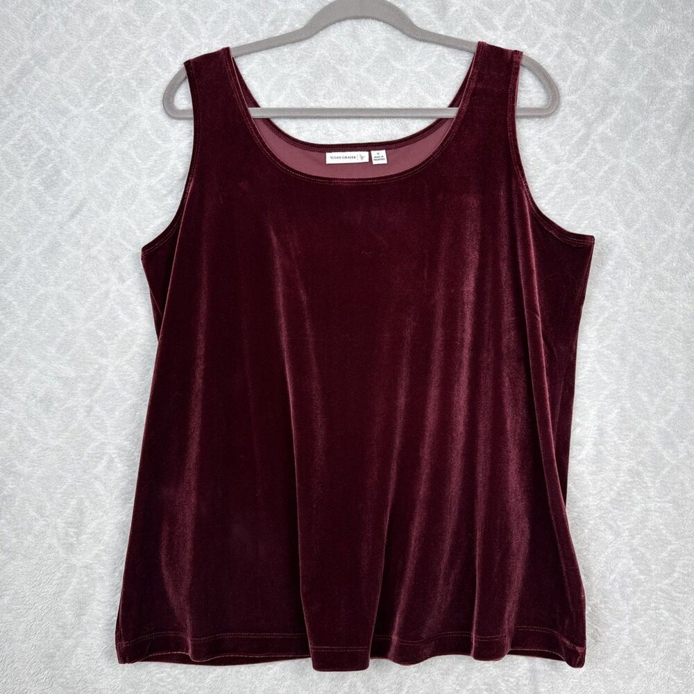 Susan Gravet Velvet Tank Top Women 1X Burgundy Luxe Old Money Evening Whimsigoth